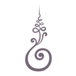 Taupe Tantra lotus symbool met spiraal en sierlijke gebogen lijn omhoog