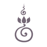 Taupe sierlijk Tantra symbool met spiraal en bloemvorm bovenaan